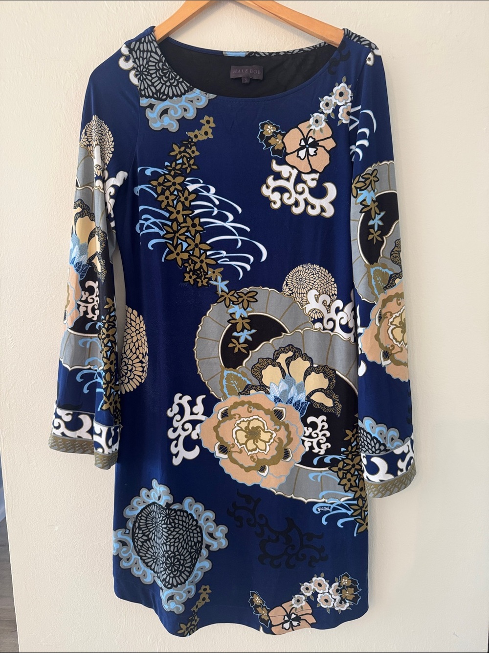 HALE BOB Dress Blue Floral Long Sleeve Stretch Womens Small